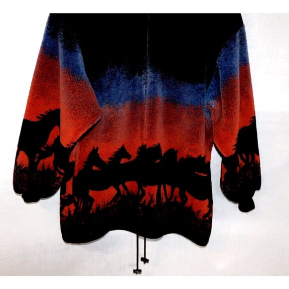 VTG 90s Unisex Adult XL Full Zip Plush Fleece Jacket Sunset running Wild Horses - Picture 3 of 7